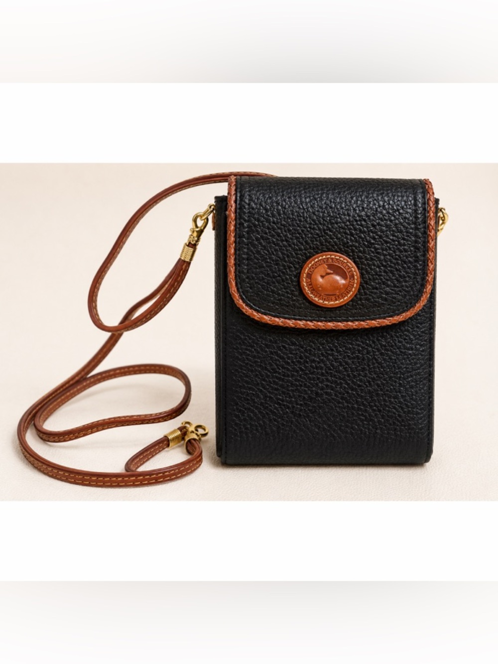Vintage Dooney & Bourke AWL Black Leather Crossbody Wallet Purse Organizer Bag